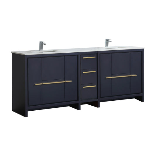 Kubebath Dolce 84″ Inch Navy Blue Modern Bathroom Vanity With Quartz Countertop