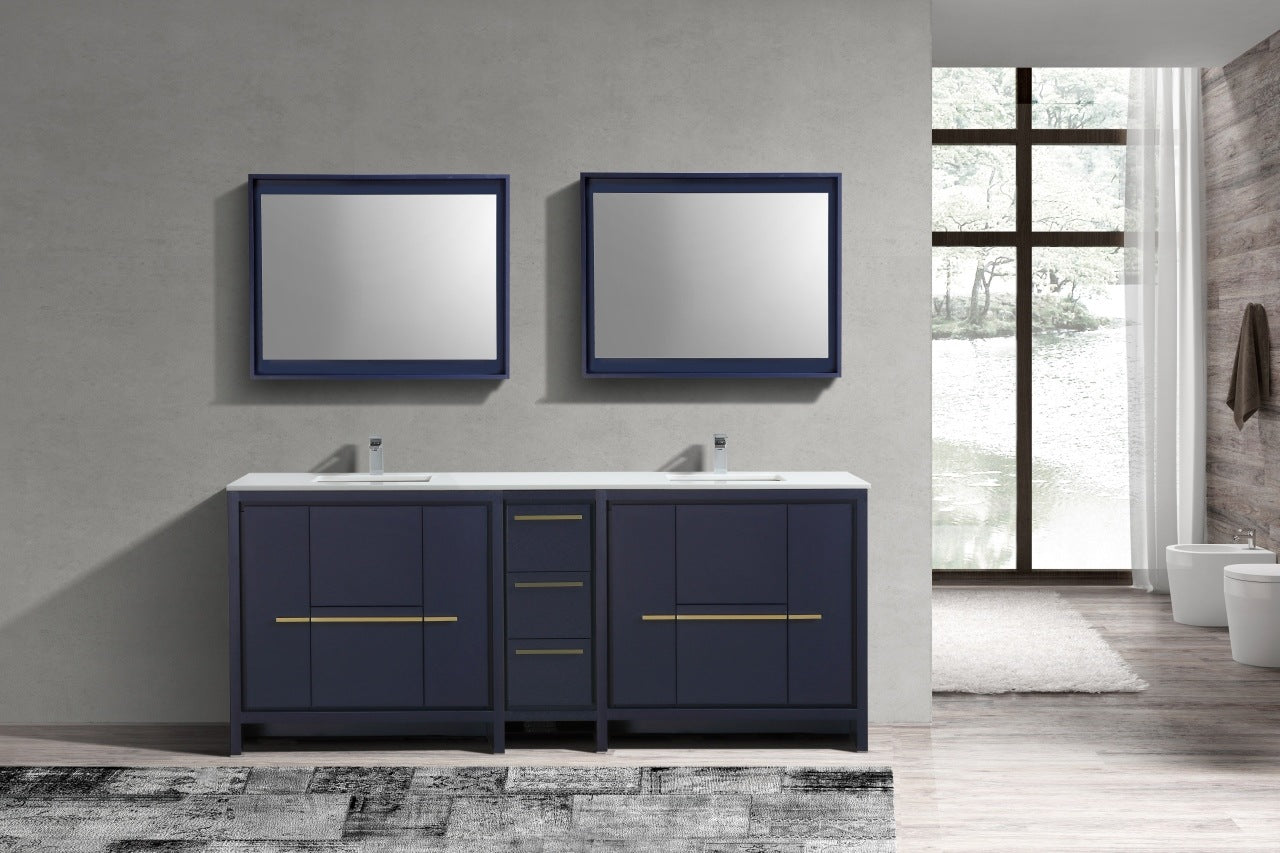 Kubebath Dolce 84″ Inch Navy Blue Modern Bathroom Vanity With Quartz Countertop