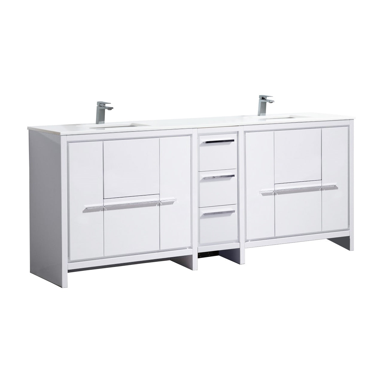 Kubebath Dolce 84″ Inch Double Sink Gloss White Modern Bathroom Vanity With Quartz Countertop