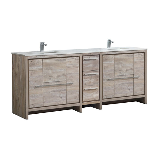 Kubebath Dolce 84″ Inch Nature Wood Modern Bathroom Vanity With Quartz Countertop