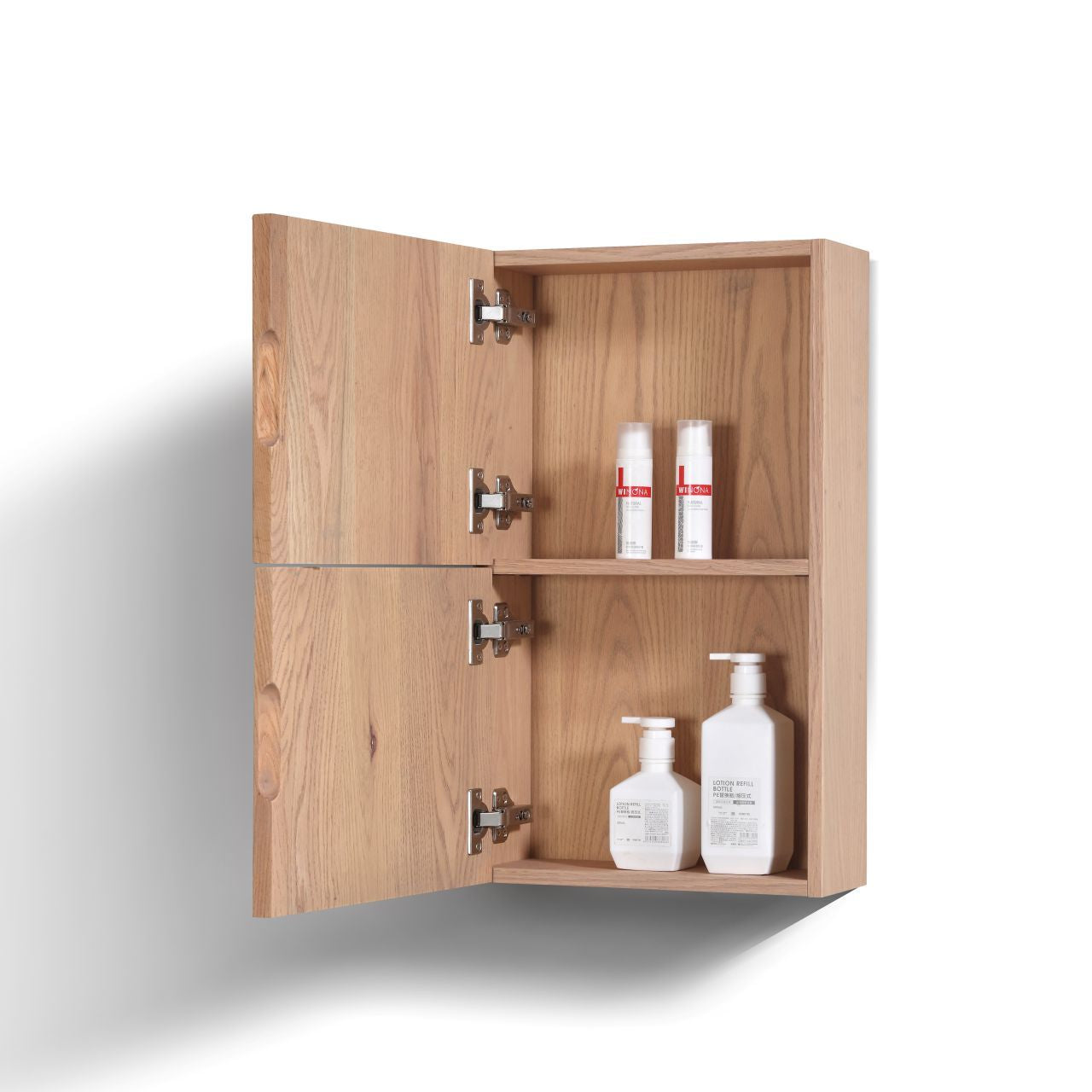 Small Bathroom Oak Wood Linen Side Cabinet w/ 2 Storage Areas