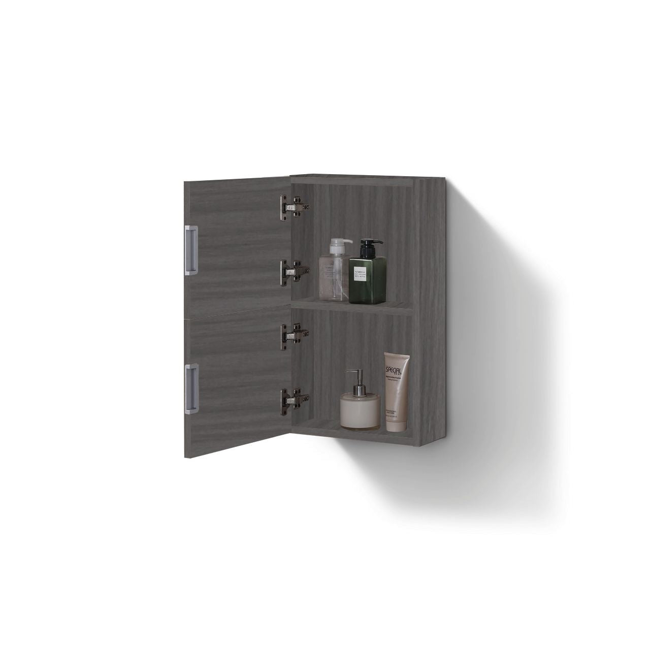 Small Bathroom Vulcan Ash Gray Linen Side Cabinet w/ 2 Storage Areas