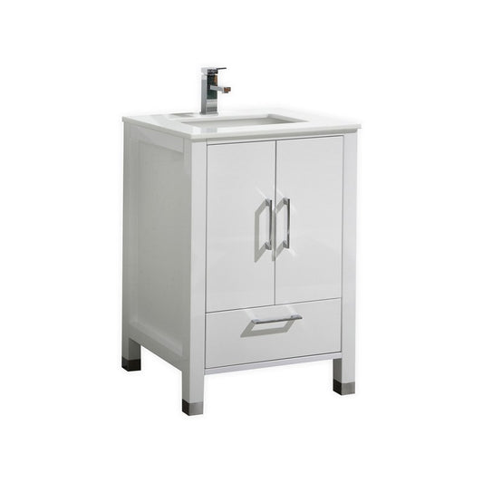 Anziano 24″ Inch High Gloss White Vanity W/ White Countertop And Undermount Sink