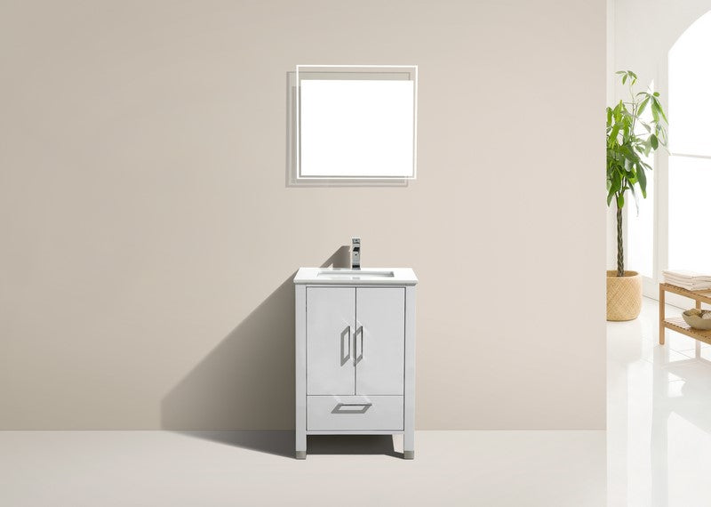 Anziano 24″ Inch High Gloss White Vanity W/ White Countertop And Undermount Sink