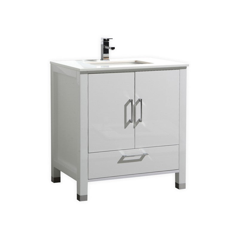 Anziano 30″ Inch High Gloss White Vanity W/ White Countertop And Undermount Sink
