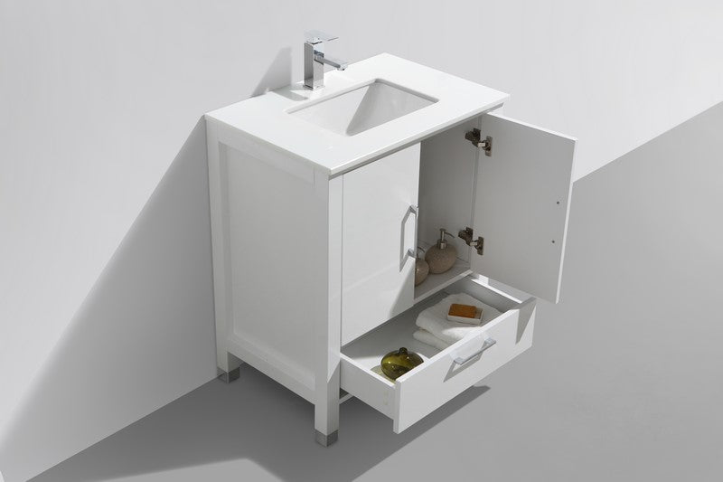 Anziano 30″ Inch High Gloss White Vanity W/ White Countertop And Undermount Sink