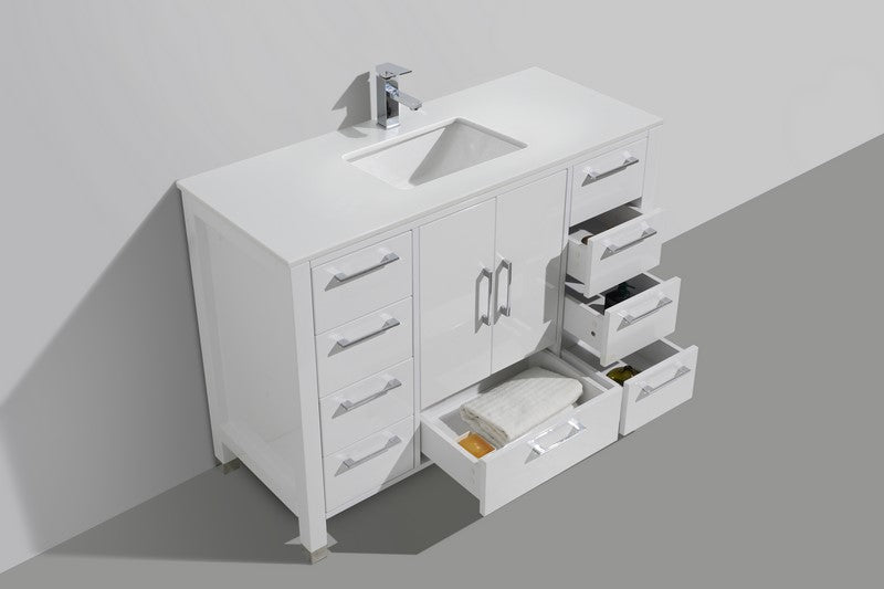 Anziano 48″ Inch High Gloss White Single Sink Vanity W/ White Countertop