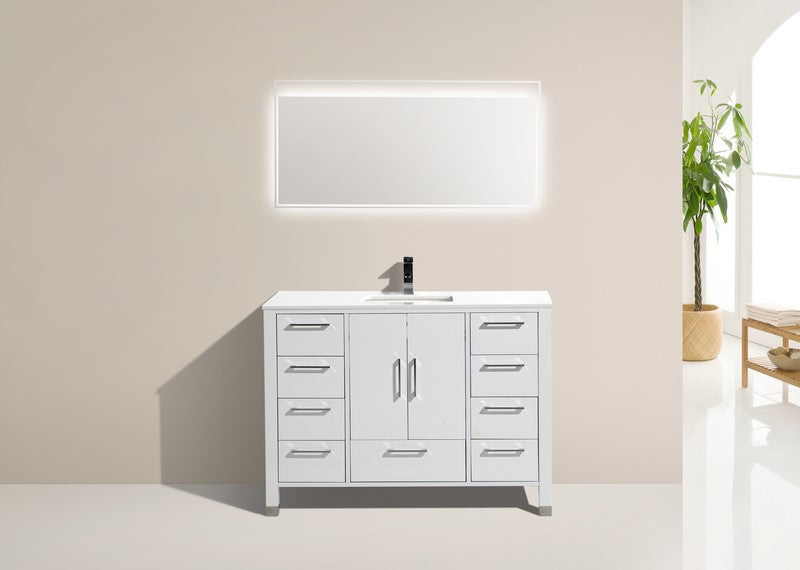 Anziano 48″ Inch High Gloss White Single Sink Vanity W/ White Countertop