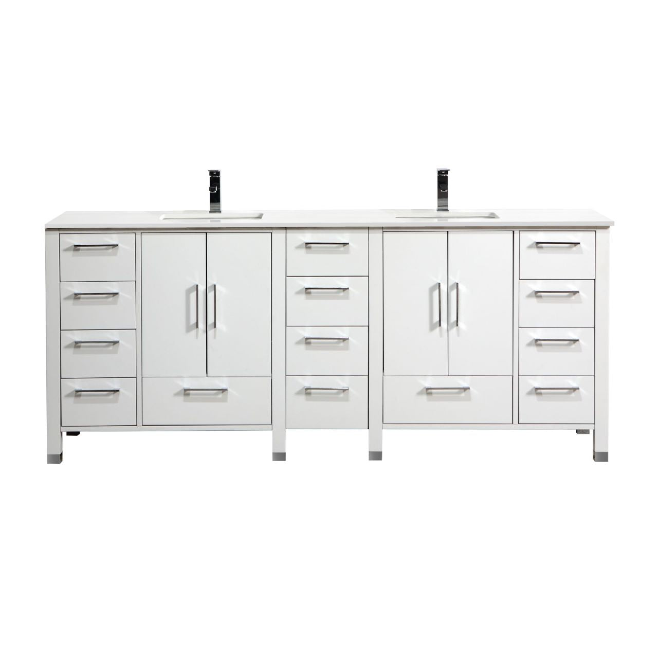 Anziano 84″ High Gloss White Double Sink Vanity w/ White Countertop