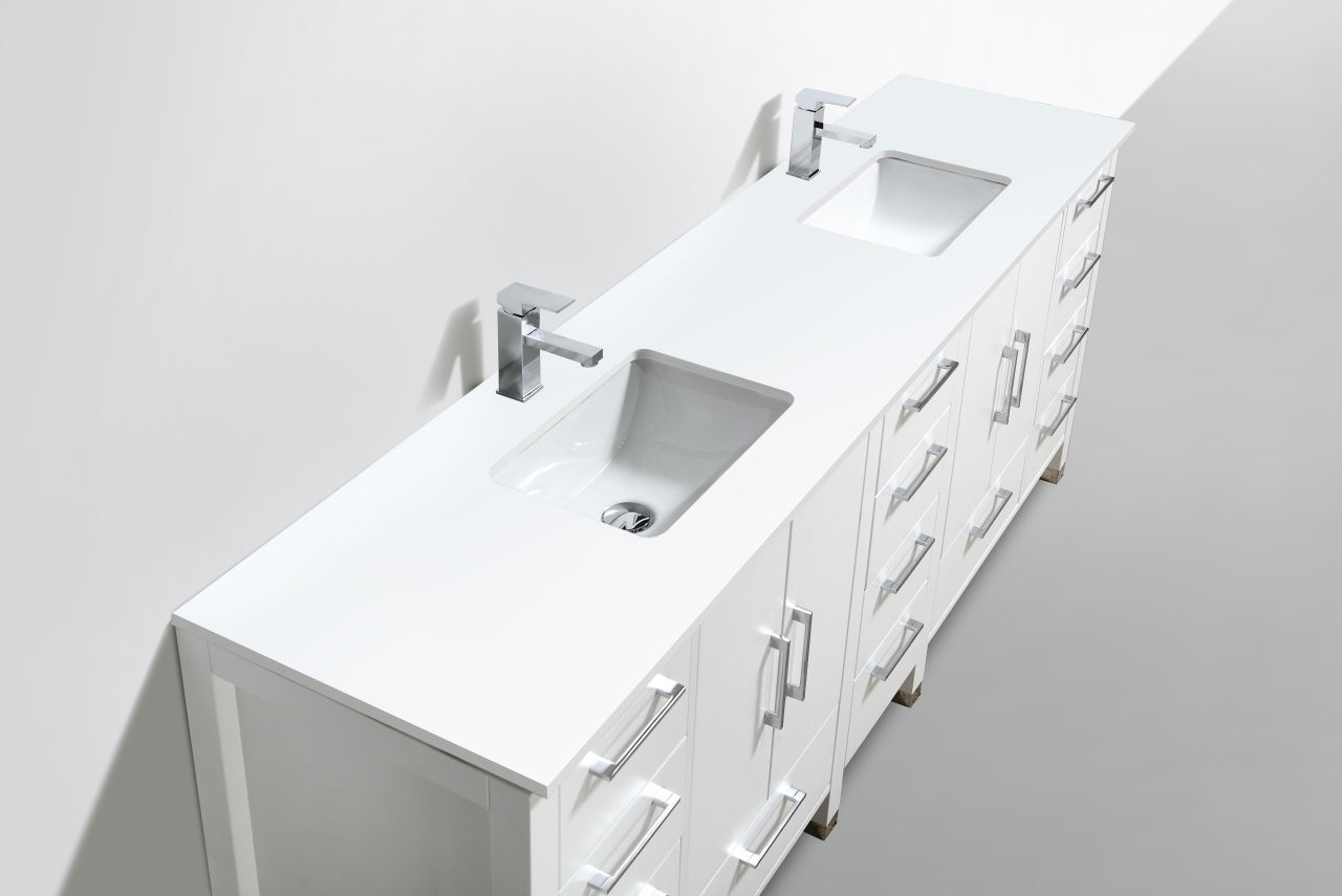 Anziano 84″ High Gloss White Double Sink Vanity w/ White Countertop