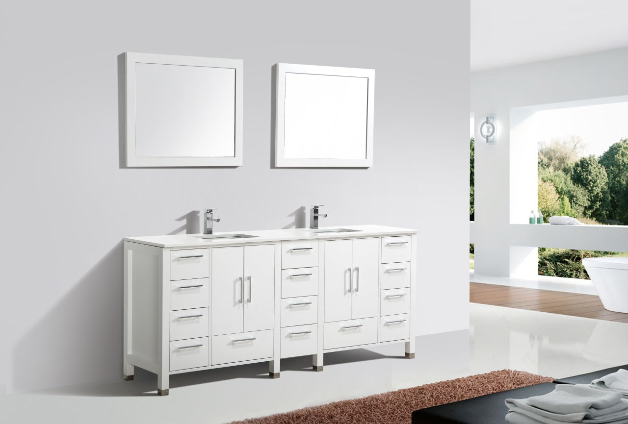 Anziano 84″ High Gloss White Double Sink Vanity w/ White Countertop