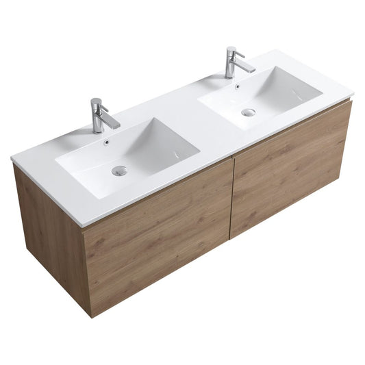 60″ Inch Double Sink Balli Modern Bathroom Vanity In White Oak Finish