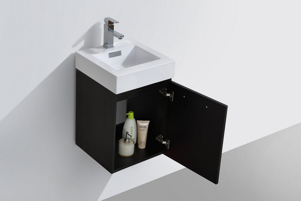 Bliss 16″ Inch Black Wall Mount Modern Bathroom Vanity
