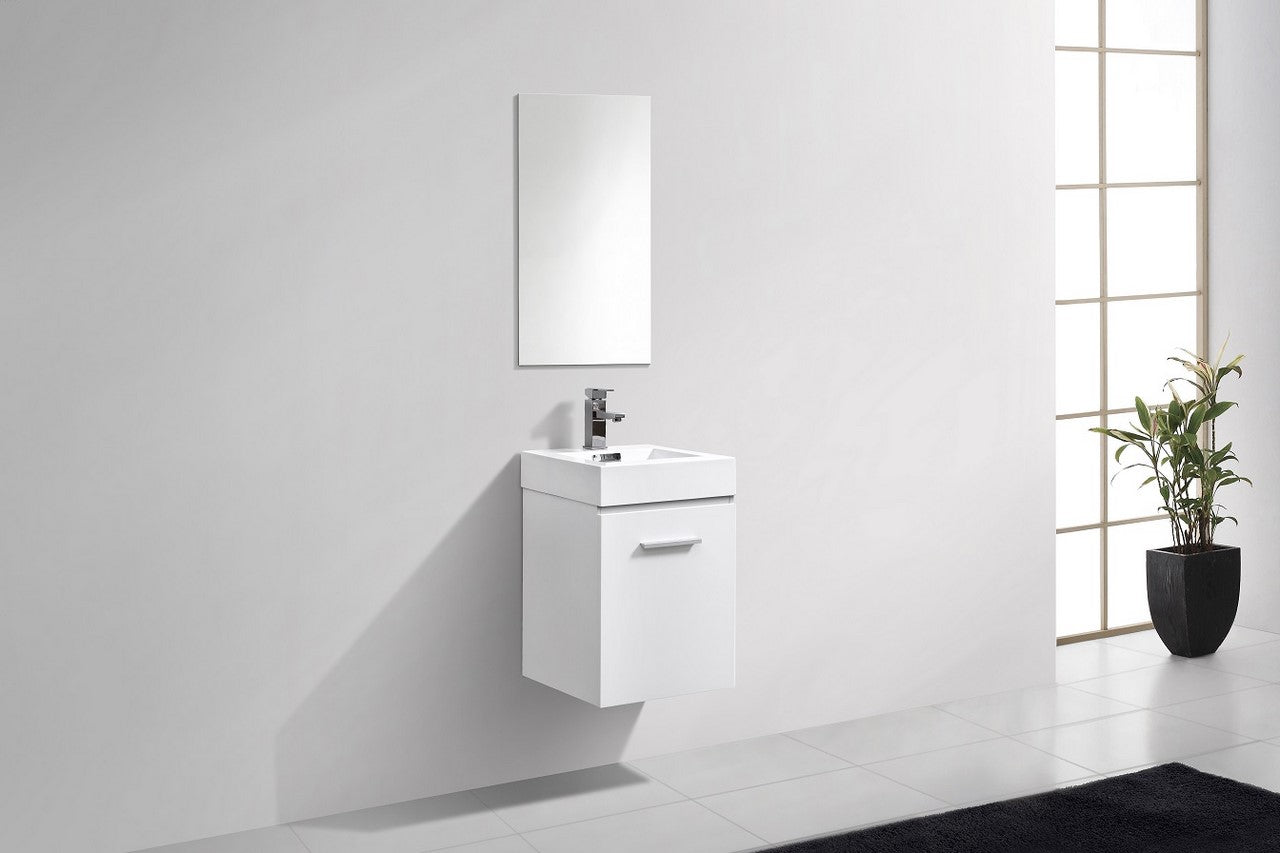 Bliss 16″ Inch High Gloss White Wall Mount Modern Bathroom Vanity
