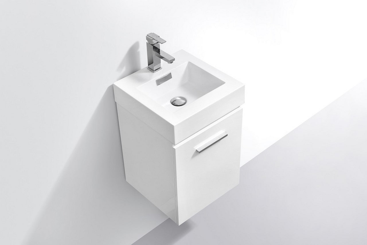 Bliss 16″ Inch High Gloss White Wall Mount Modern Bathroom Vanity