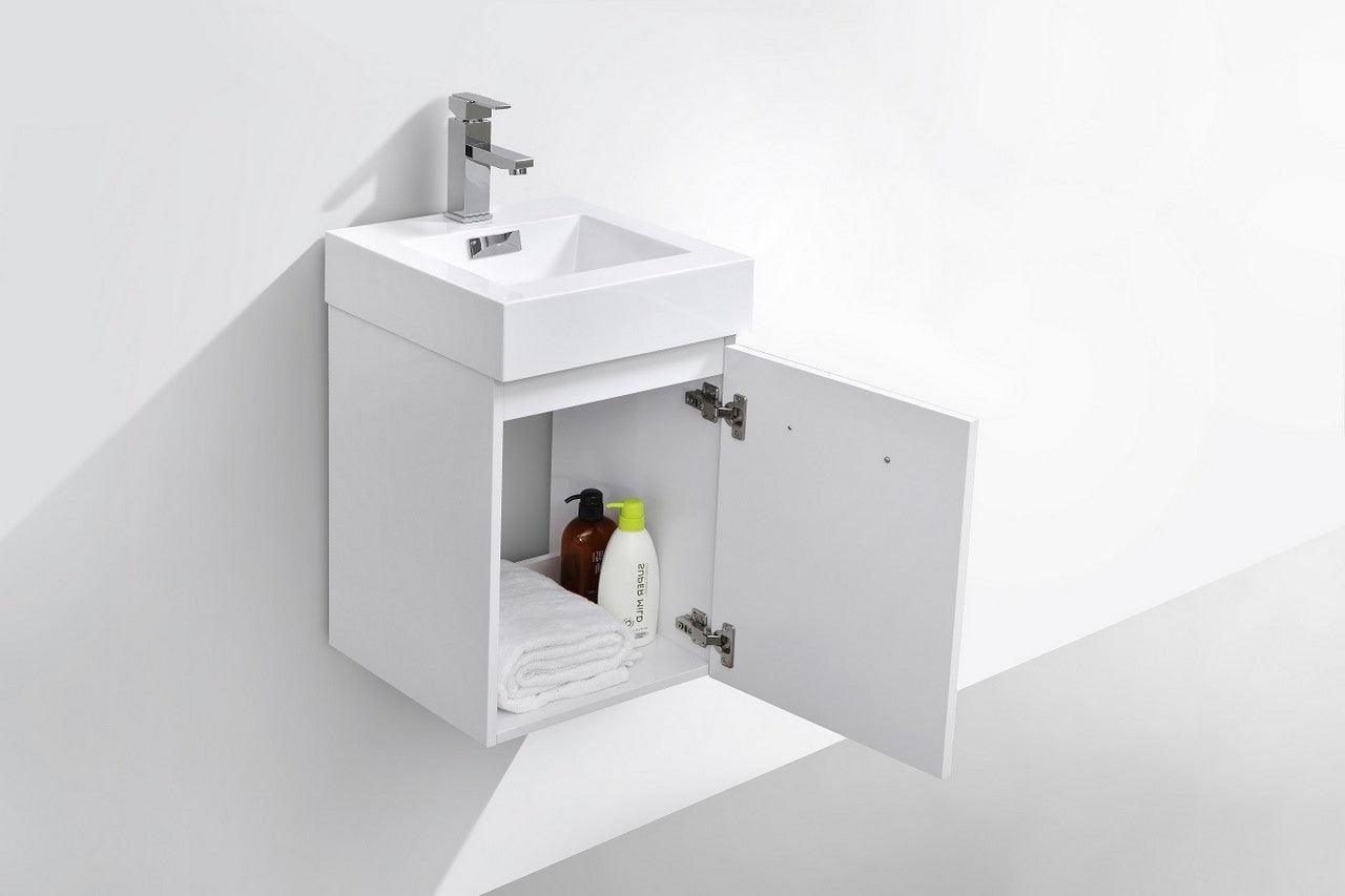 Bliss 16″ Inch High Gloss White Wall Mount Modern Bathroom Vanity
