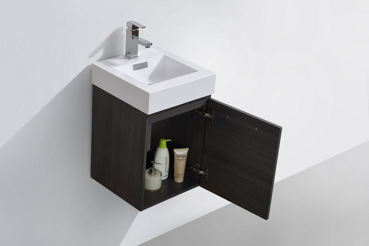 Bliss 16″ Inch High Gloss Gray Oak Wall Mount Modern Bathroom Vanity