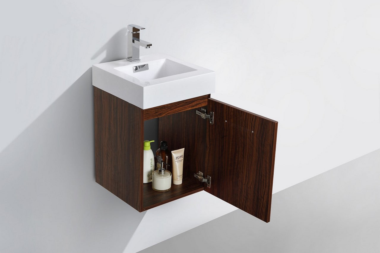 Bliss 16″ Inch Walnut Wall Mount Modern Bathroom Vanity