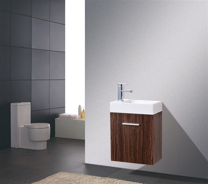 Bliss 18″ Inch Walnut Wall Mount Modern Bathroom Vanity