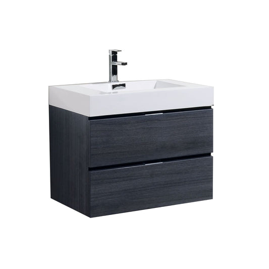 Bliss 30″ Inch Gray Oak Wall Mount Modern Bathroom Vanity