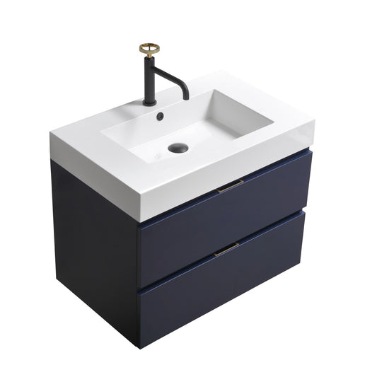 Bliss 30″ Inch Navy Blue Wall Mount Modern Bathroom Vanity