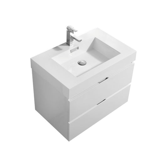 Bliss 30″ Inch High Gloss White Wall Mount Modern Bathroom Vanity