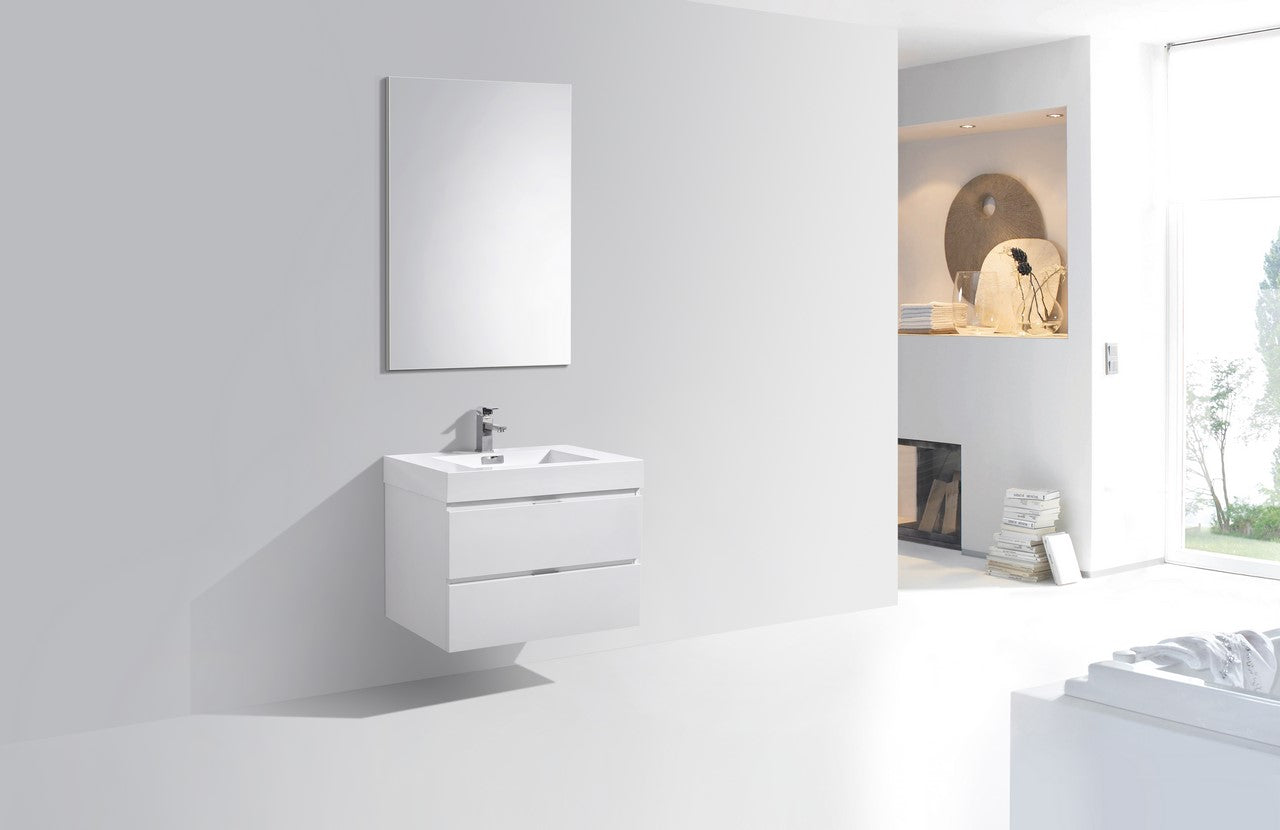Bliss 30″ Inch High Gloss White Wall Mount Modern Bathroom Vanity