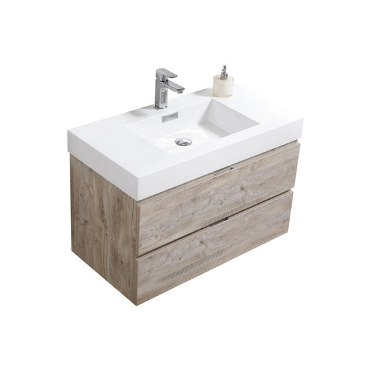 Bliss 36″ Inch Nature Wood Wall Mount Modern Bathroom Vanity