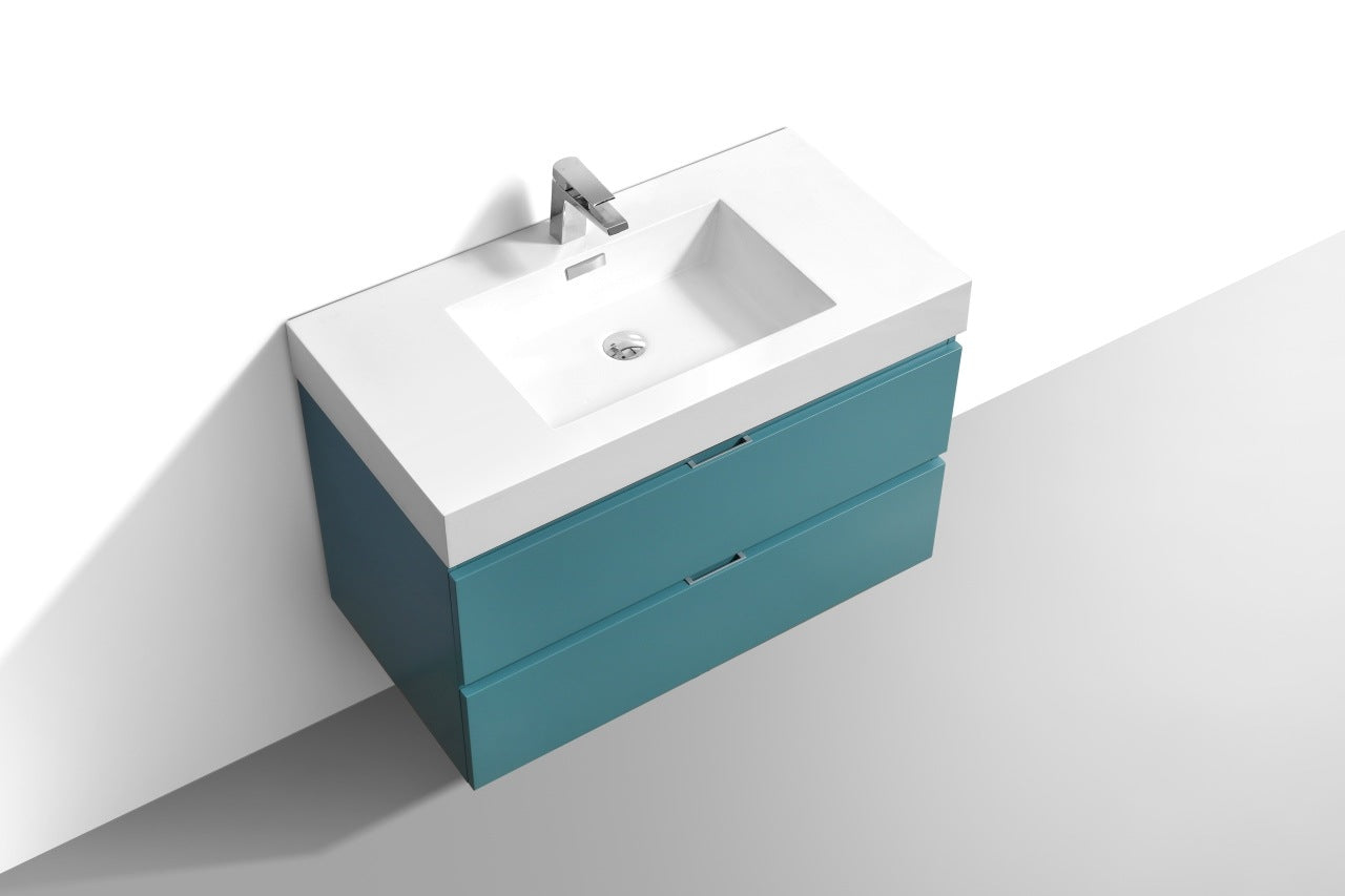 Bliss 36″ Inch Teal Green Wall Mount Modern Bathroom Vanity