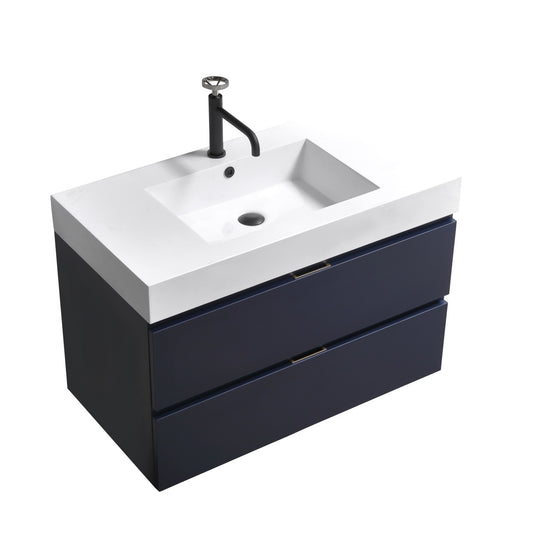 Bliss 36″ Inch Navy Blue Wall Mount Modern Bathroom Vanity