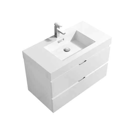 Bliss 36″ Inch High Gloss White Wall Mount Modern Bathroom Vanity