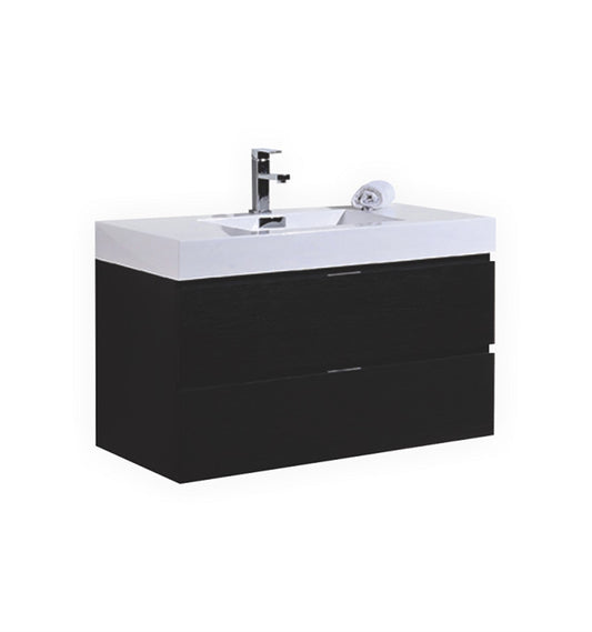 Bliss 40″ Inch Black Wood Wall Mount Modern Bathroom Vanity