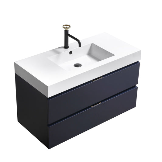 Bliss 40″ Inch Navy Blue Wall Mount Modern Bathroom Vanity