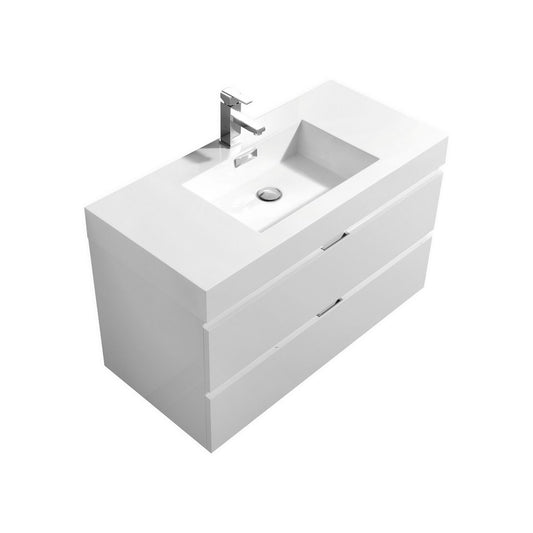 Bliss 40″ Inch High Gloss White Wall Mount Modern Bathroom Vanity
