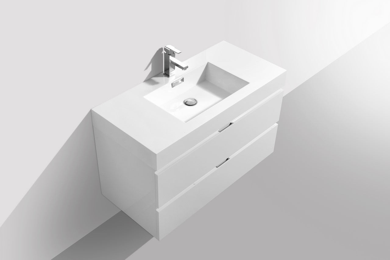 Bliss 40″ Inch High Gloss White Wall Mount Modern Bathroom Vanity