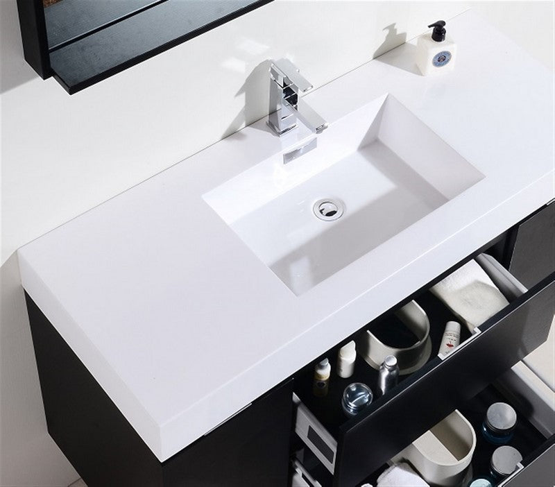 Bliss 48″ Inch Black Wall Mount Single Sink Modern Bathroom Vanity