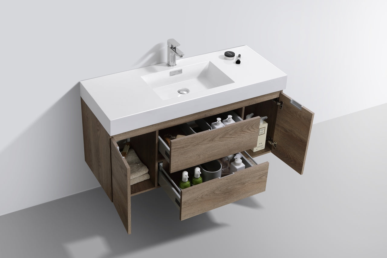 Bliss 48″ Inch Butternut Wall Mount Single Sink Modern Bathroom Vanity