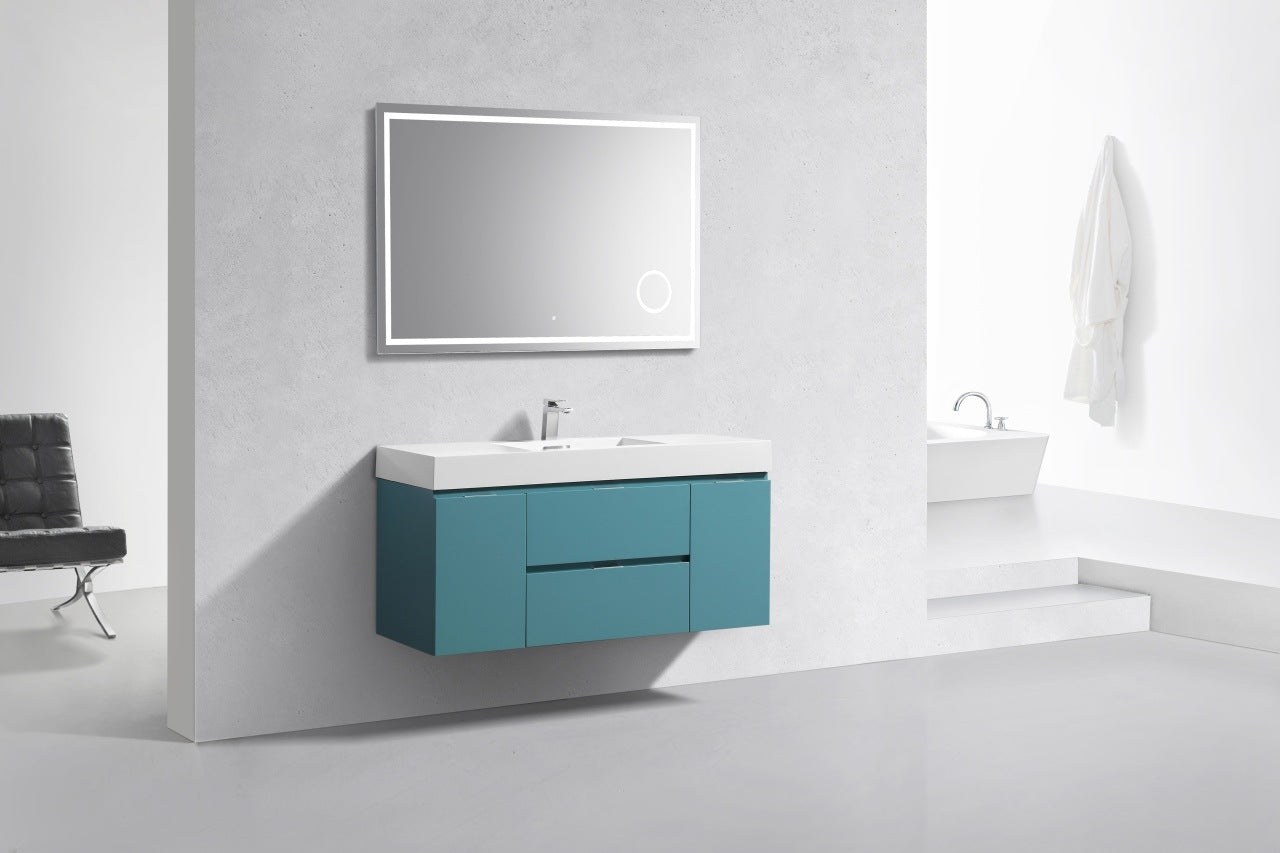 Bliss 48″ Inch Teal Green Wall Mount Single Sink Modern Bathroom Vanity