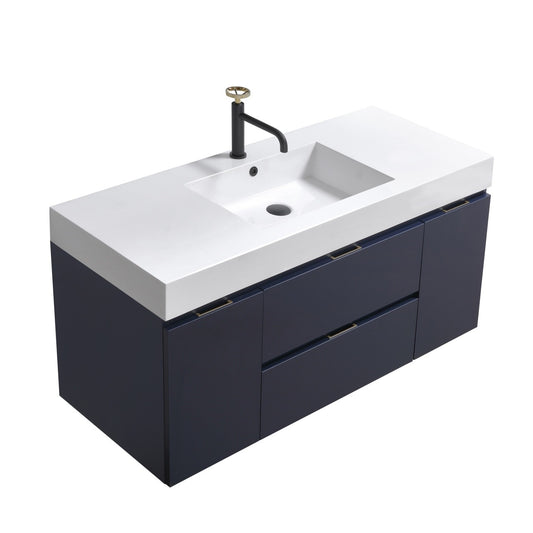 Bliss 48″ Inch Navy Blue Wall Mount Single Sink Modern Bathroom Vanity