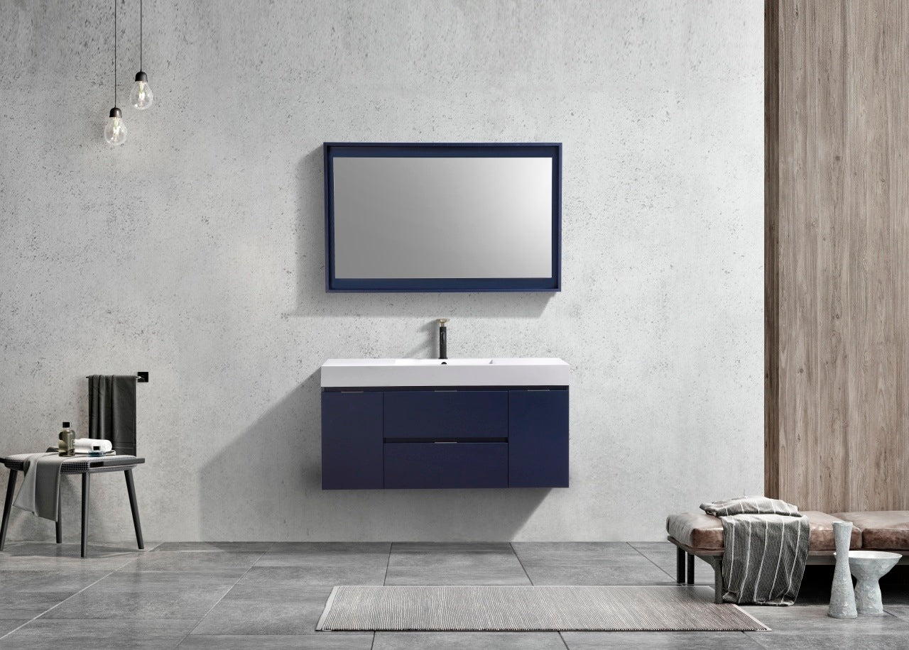 Bliss 48″ Inch Navy Blue Wall Mount Single Sink Modern Bathroom Vanity