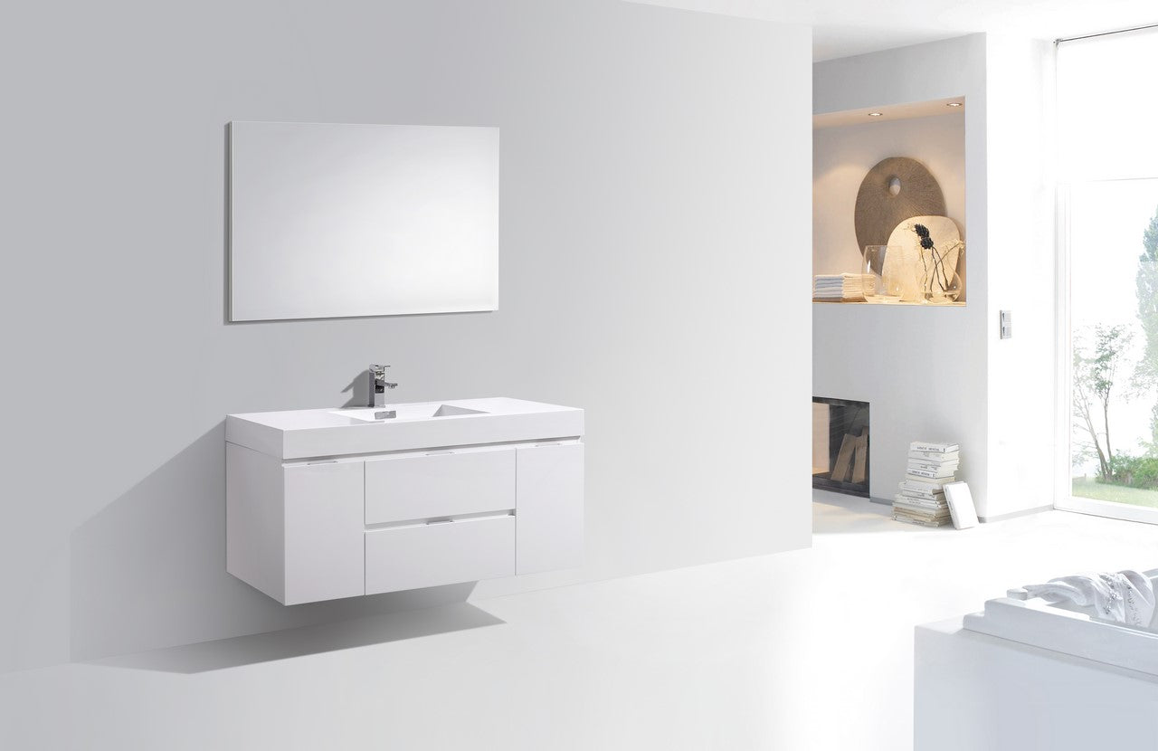 Bliss 48″ Inch High Gloss White Wall Mount Modern Bathroom Vanity