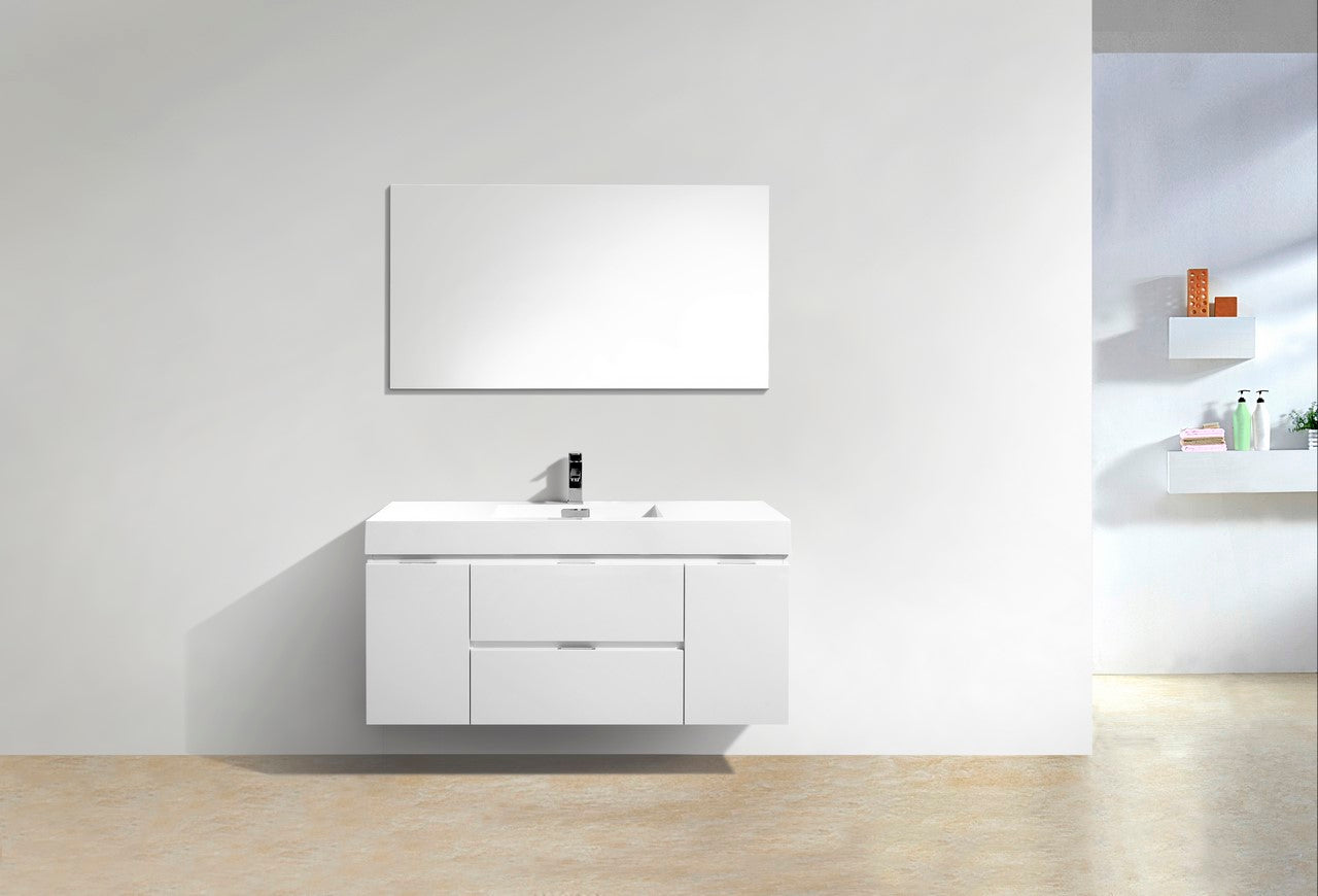 Bliss 48″ Inch High Gloss White Wall Mount Modern Bathroom Vanity
