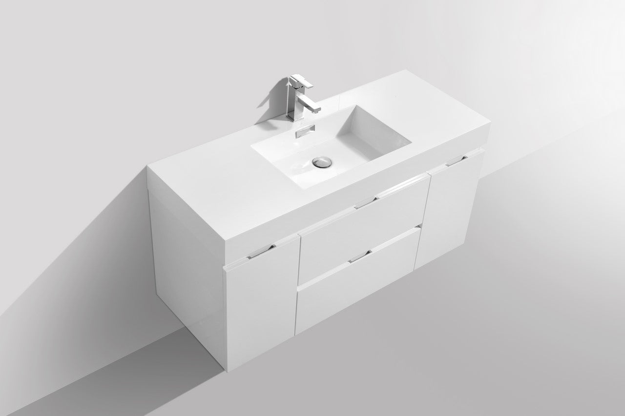 Bliss 48″ Inch High Gloss White Wall Mount Modern Bathroom Vanity