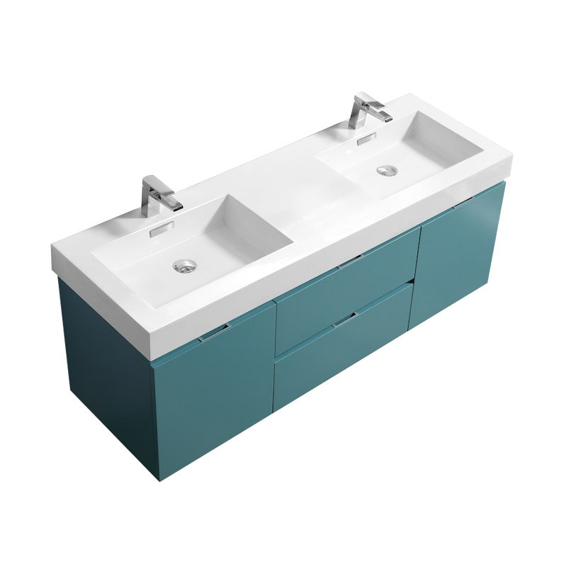 Bliss 60″ Inch Teal Green Wall Mount Double Sink Modern Bathroom Vanity