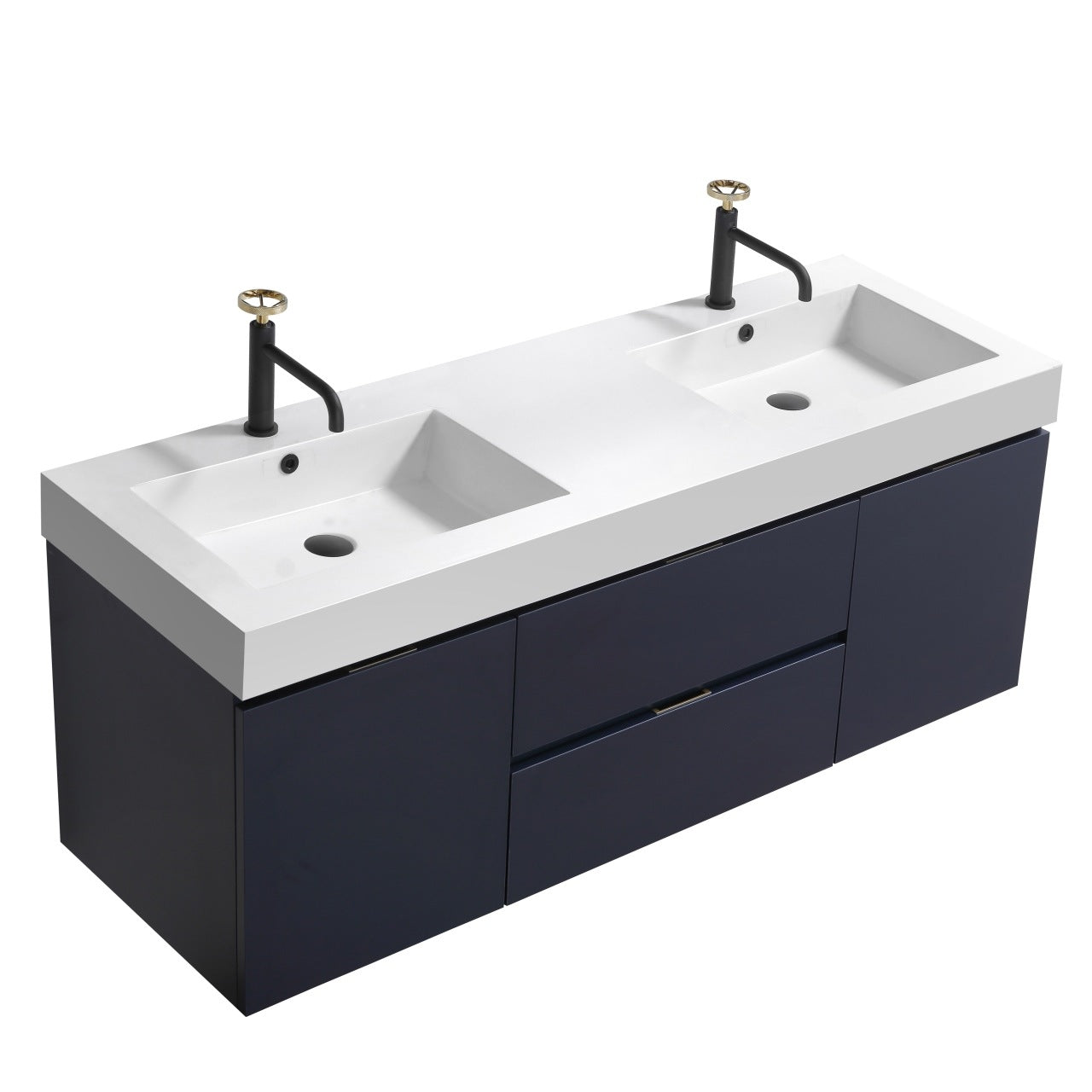 Bliss 60″ Inch Navy Blue Wall Mount Double Sink Modern Bathroom Vanity