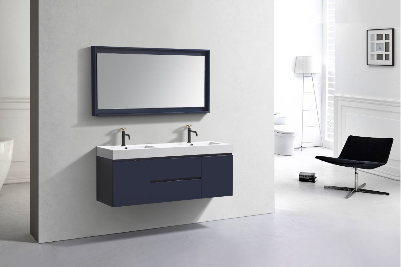 Bliss 60″ Inch Navy Blue Wall Mount Double Sink Modern Bathroom Vanity