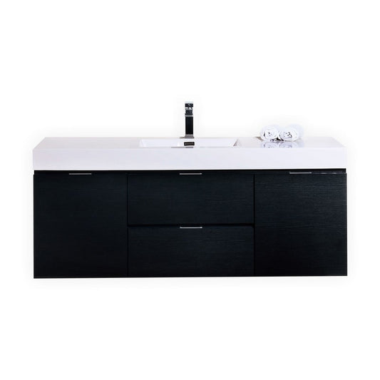 Bliss 60″ Inch Black Wall Mount Single Sink Modern Bathroom Vanity