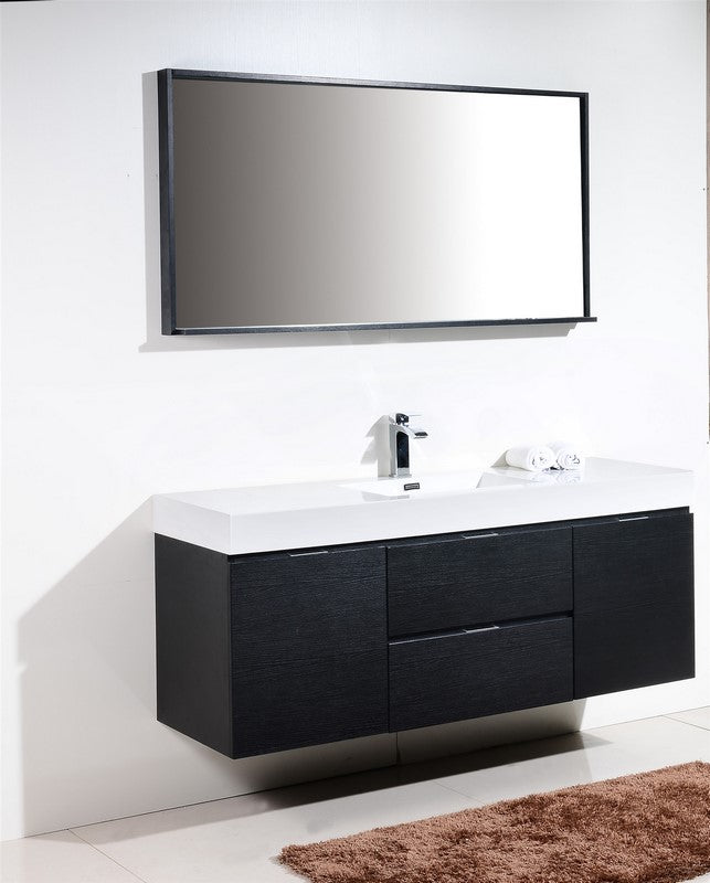Bliss 60″ Inch Black Wall Mount Single Sink Modern Bathroom Vanity