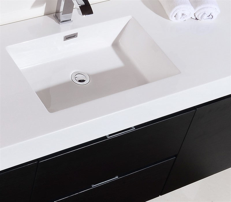 Bliss 60″ Inch Black Wall Mount Single Sink Modern Bathroom Vanity