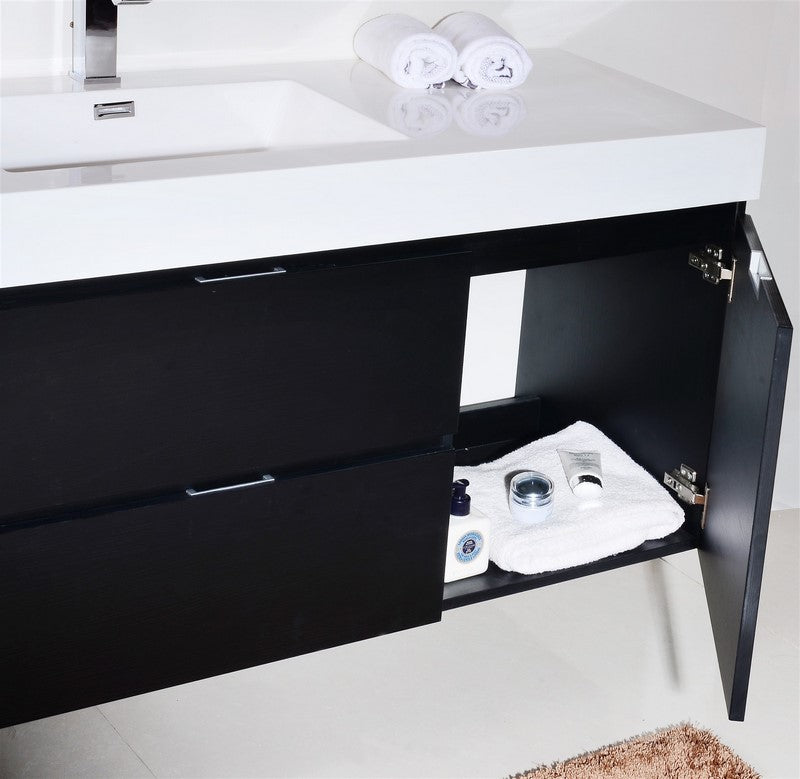 Bliss 60″ Inch Black Wall Mount Single Sink Modern Bathroom Vanity